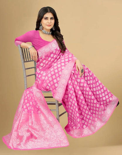 Pink Cotton Woven Saree