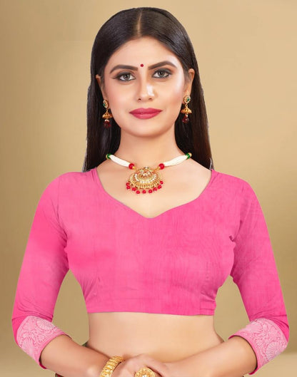 Pink Cotton Woven Saree