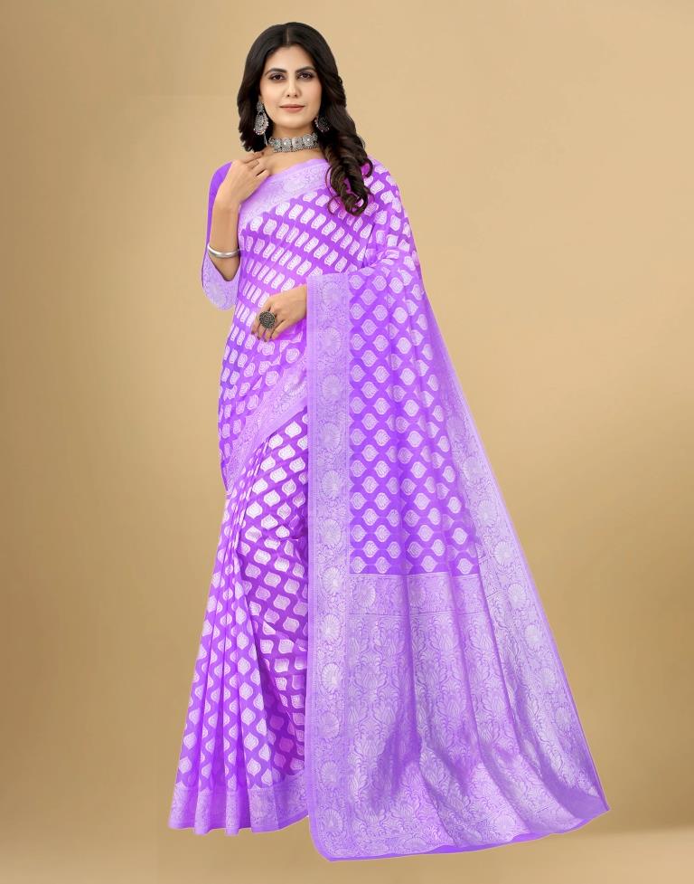 Light Purple Cotton Woven Saree