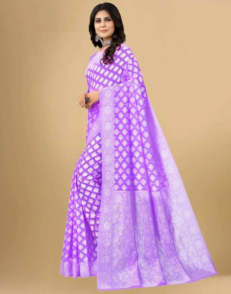 Light Purple Cotton Woven Saree