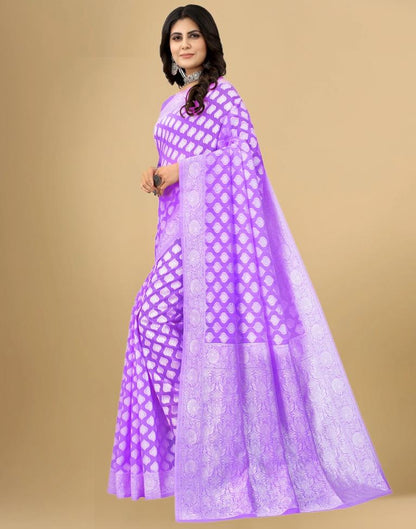 Light Purple Cotton Woven Saree