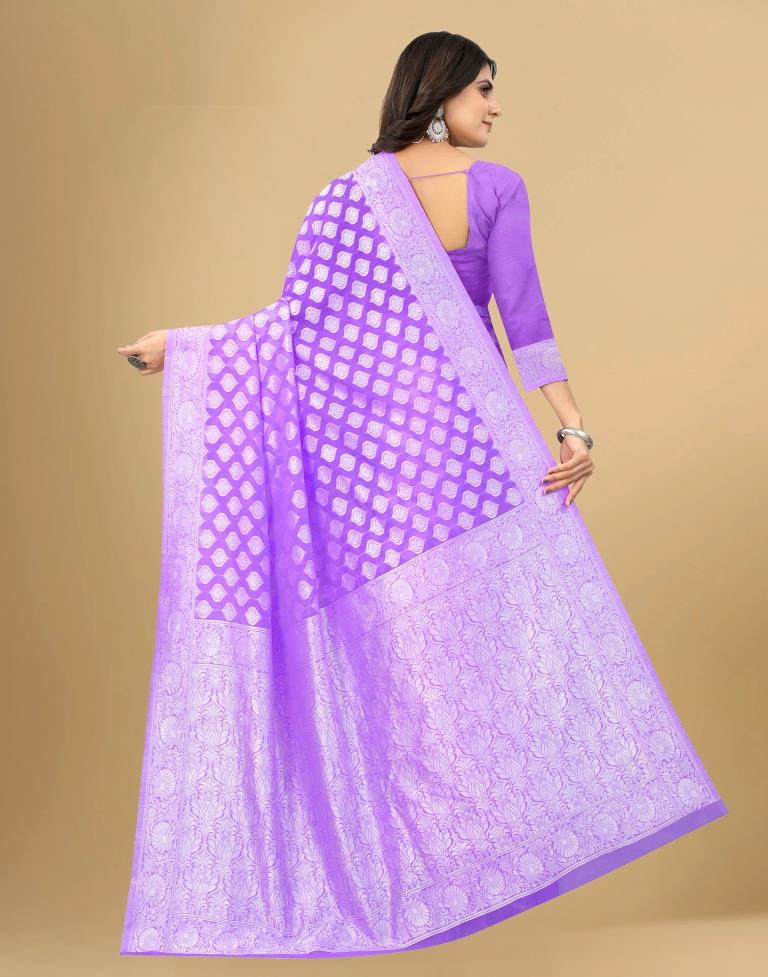 Light Purple Cotton Woven Saree