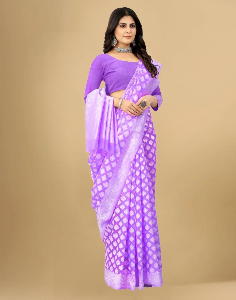 Light Purple Cotton Woven Saree