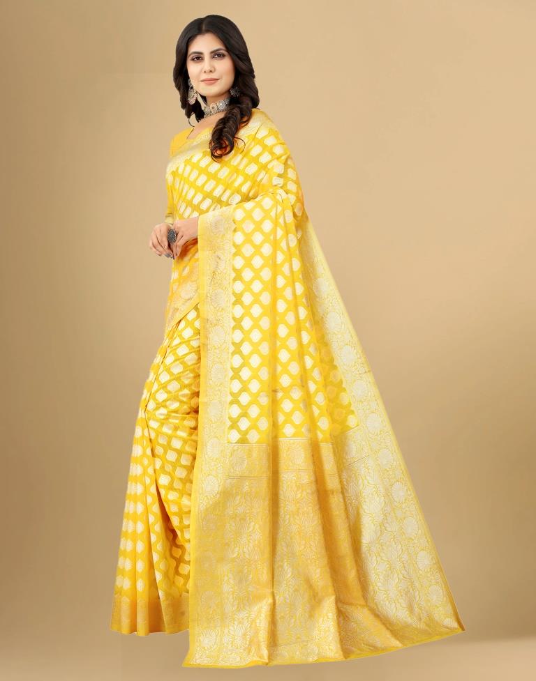 Yellow Cotton Woven Saree