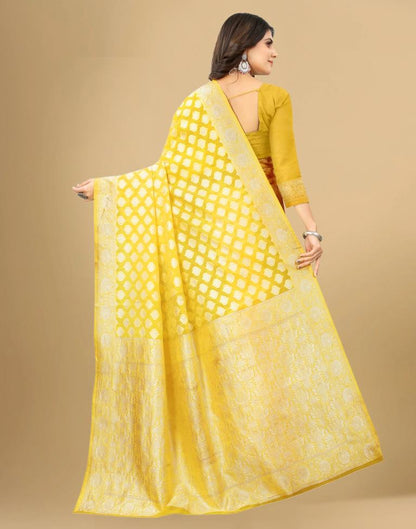 Yellow Cotton Woven Saree