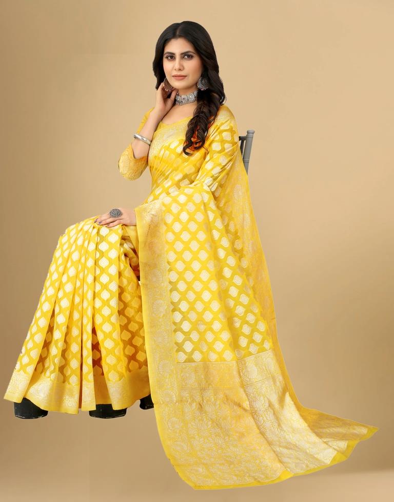 Yellow Cotton Woven Saree