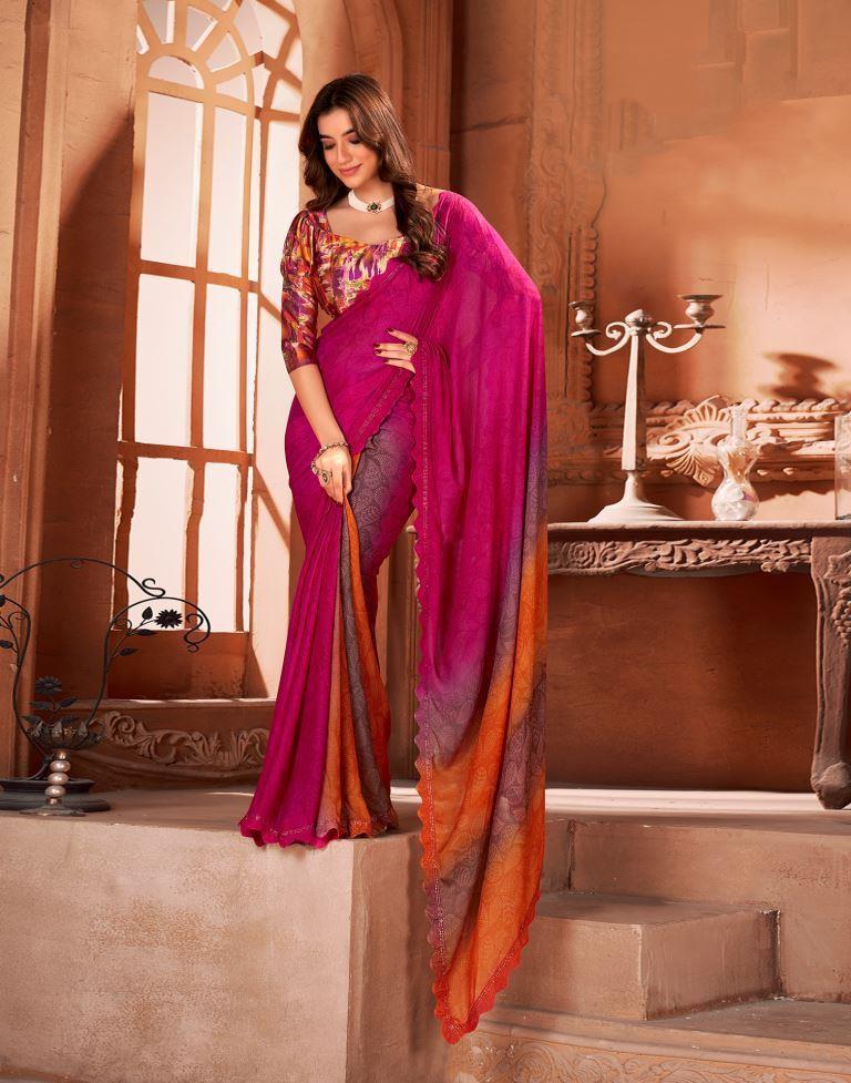 Pink Printed Georgette Saree