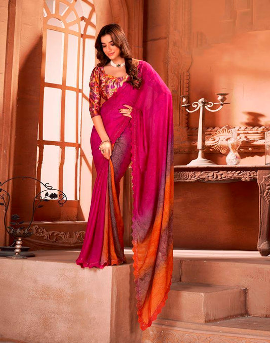 Pink Printed Georgette Saree