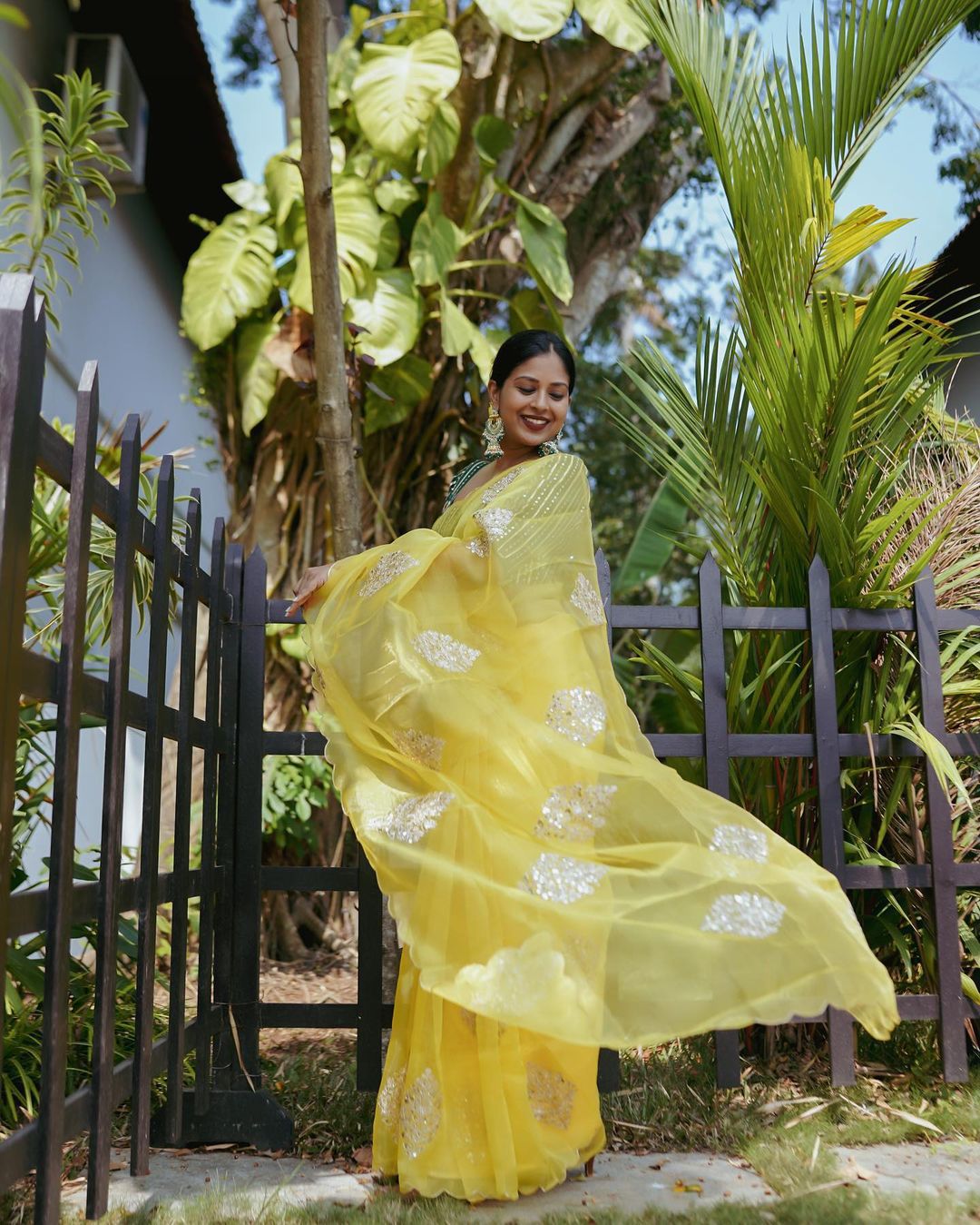 Yellow Embroidered Organza Saree | Sudathi