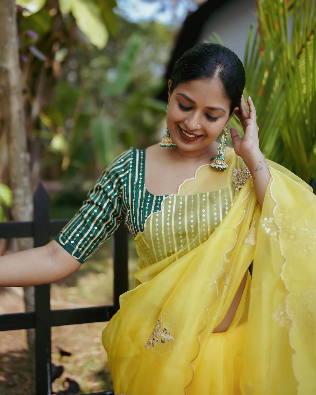 Yellow Embroidered Organza Saree | Sudathi