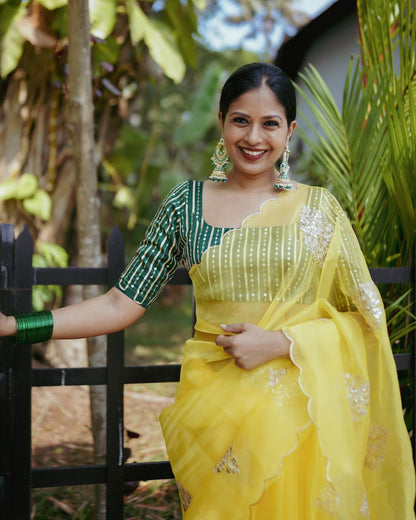 Yellow Embroidered Organza Saree | Sudathi