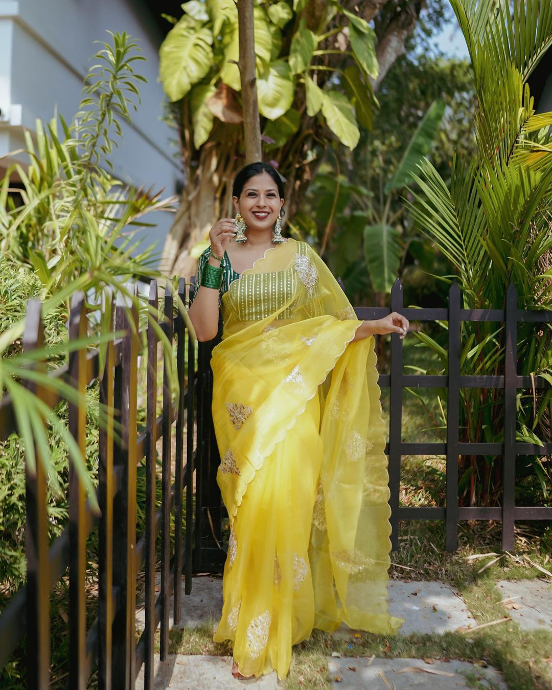 Yellow Embroidered Organza Saree | Sudathi