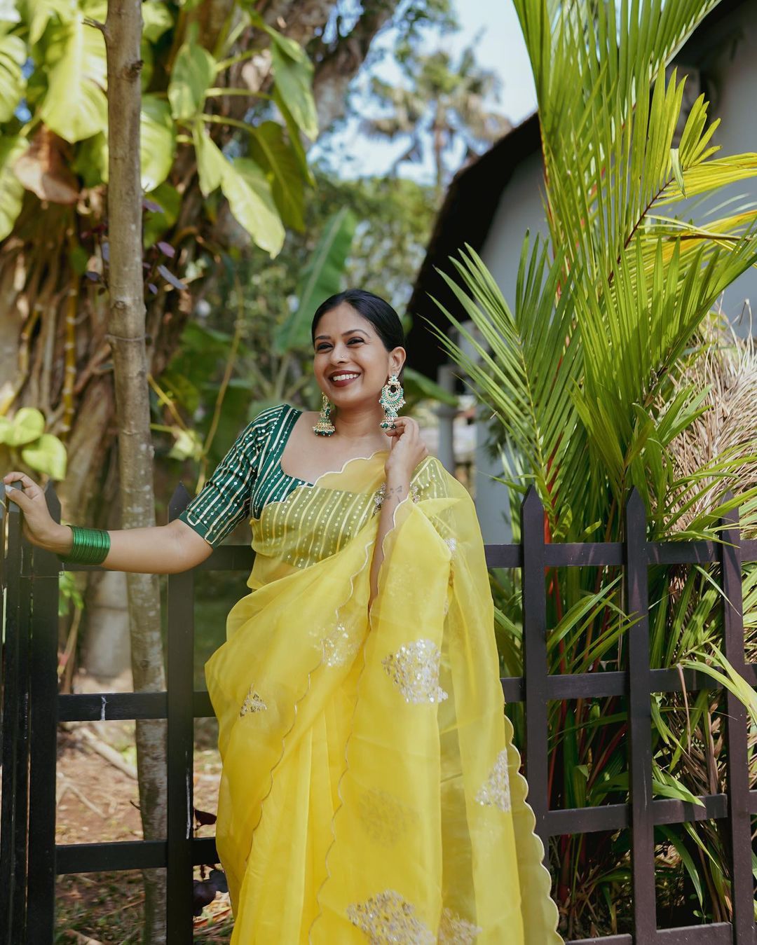 Yellow Embroidered Organza Saree | Sudathi