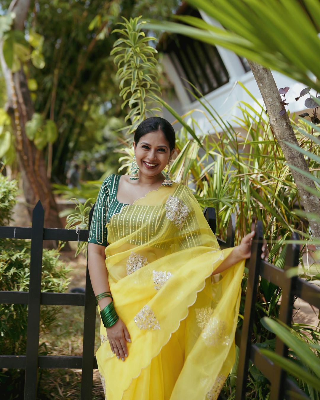 Yellow Embroidered Organza Saree | Sudathi