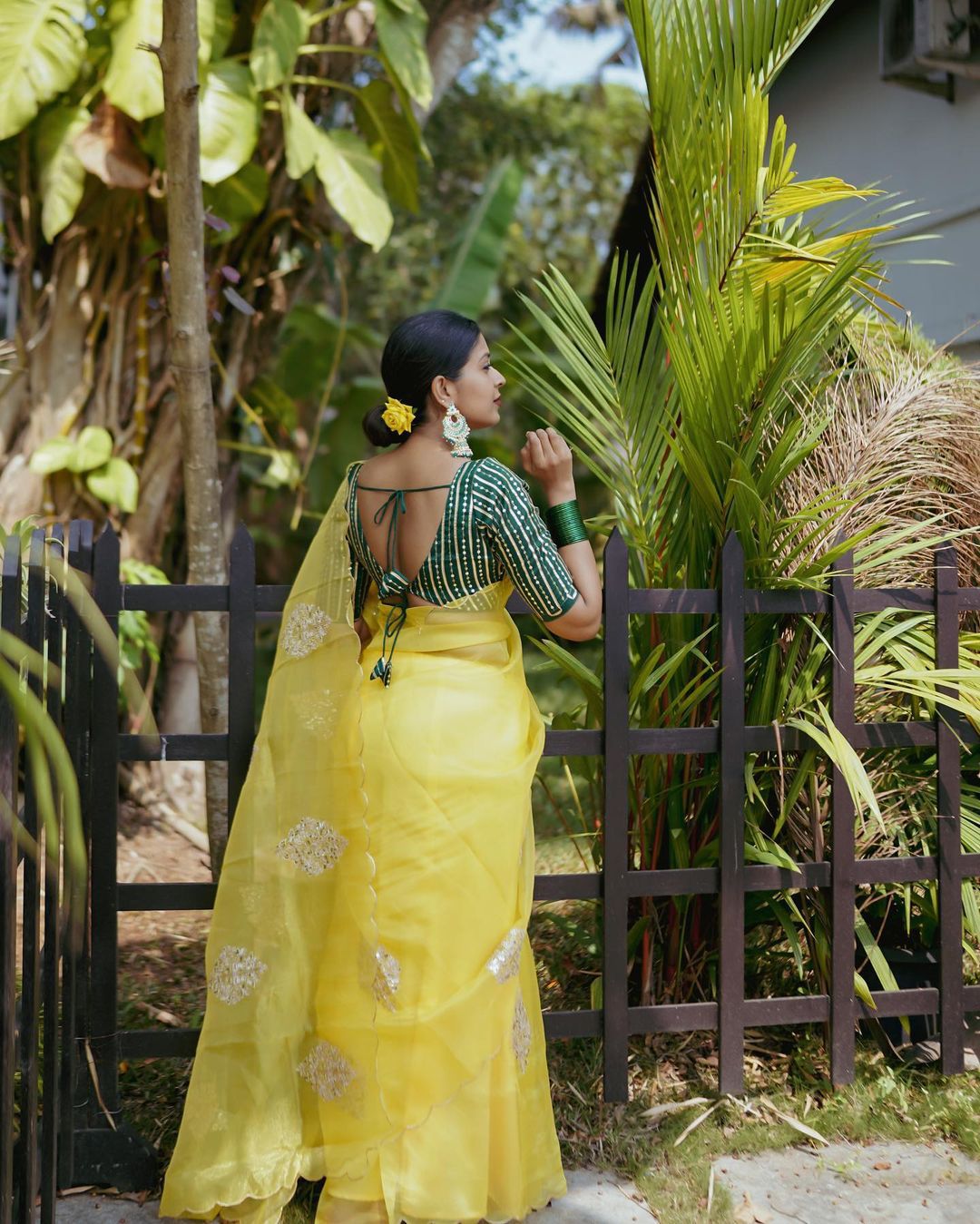 Yellow Embroidered Organza Saree | Sudathi