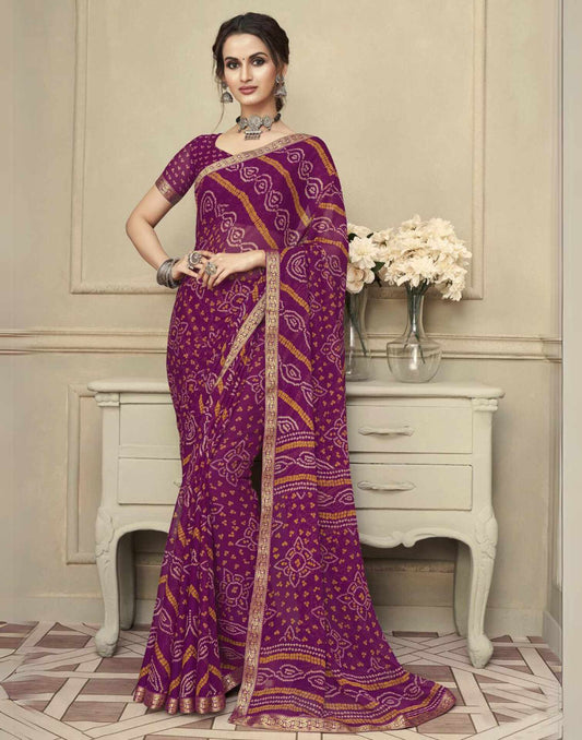 Dark Wine Chiffon Bandhani Saree