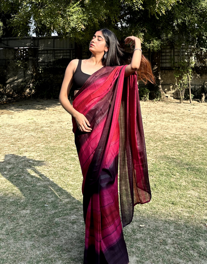 Ready to Wear Pink Printed Georgette Saree