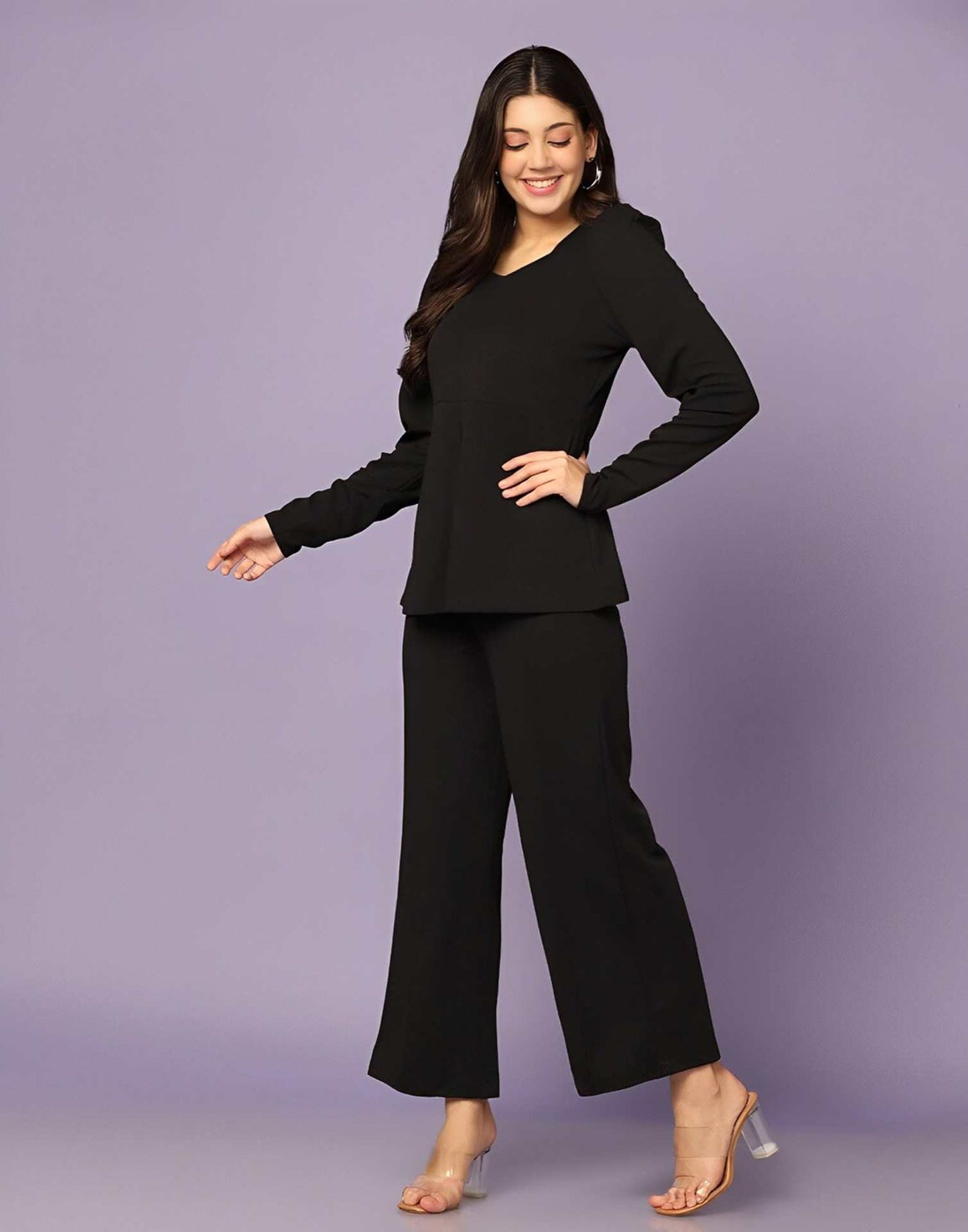 Black Puff Sleeve Solid Co-Ords Set