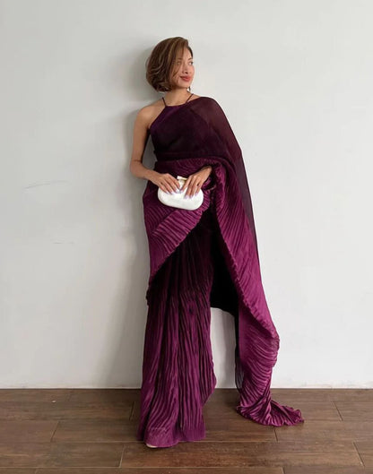 Wine Pleated Saree | Sudathi