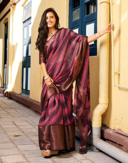 Wine Cotton Bandhani Saree | Leemboodi