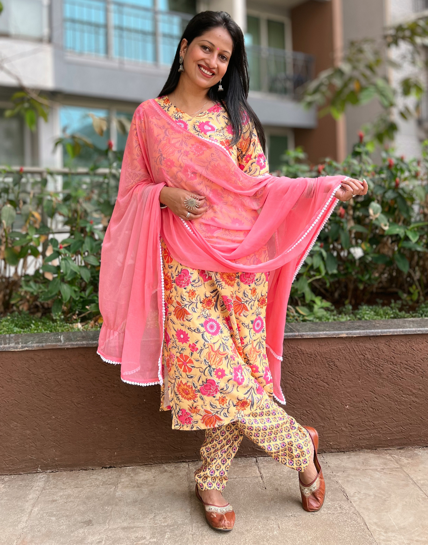 Yellow Printed Rayon Straight Kurta With Pant And Dupatta