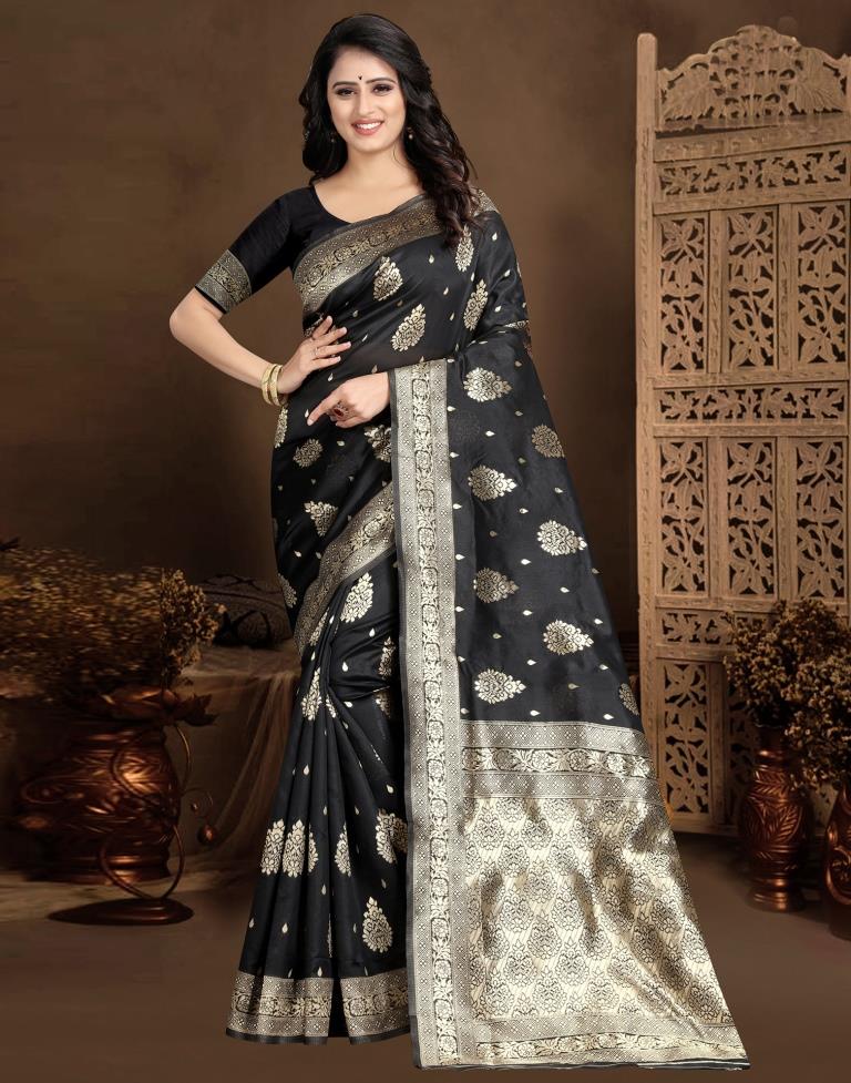 Black Jacquard Banarasi Silk Saree
