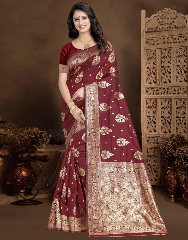 Maroon Jacquard Banarasi Silk Saree