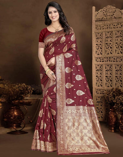 Maroon Jacquard Banarasi Silk Saree