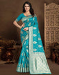 Turquoise Jacquard Banarasi Silk Saree