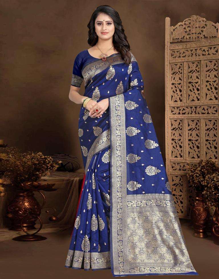 Navy Blue Jacquard Banarasi Silk Saree