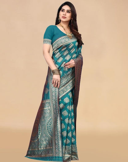 Teal Jacquard Banarasi Silk Saree