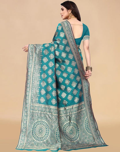 Teal Jacquard Banarasi Silk Saree