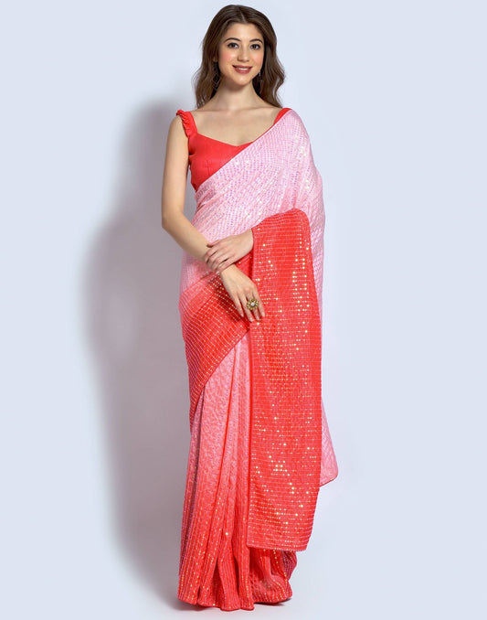 Pink Dola Silk Sequence Saree | Leemboodi