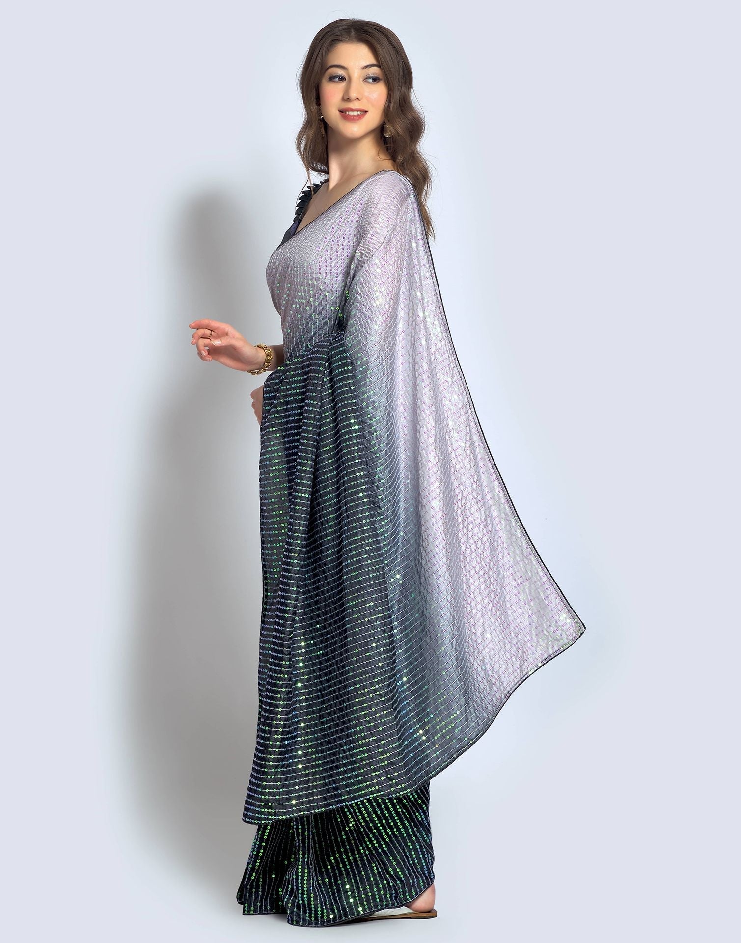 Grey Dola Silk Sequence Saree | Leemboodi
