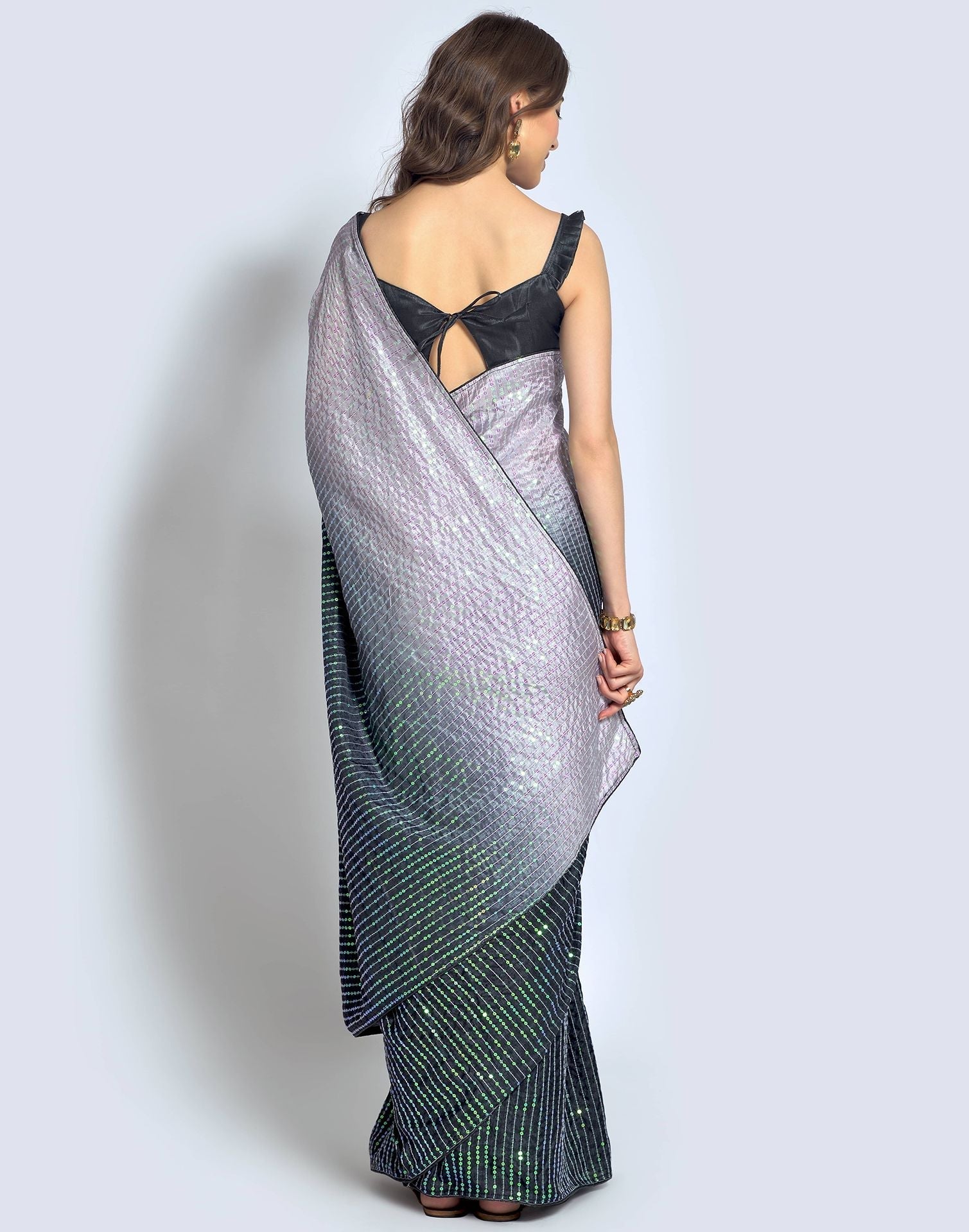 Grey Dola Silk Sequence Saree | Leemboodi