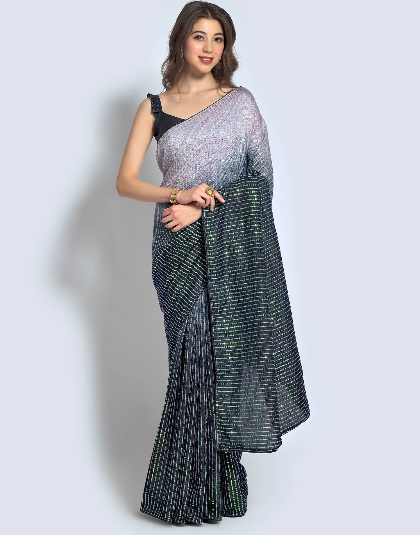 Grey Dola Silk Sequence Saree | Leemboodi