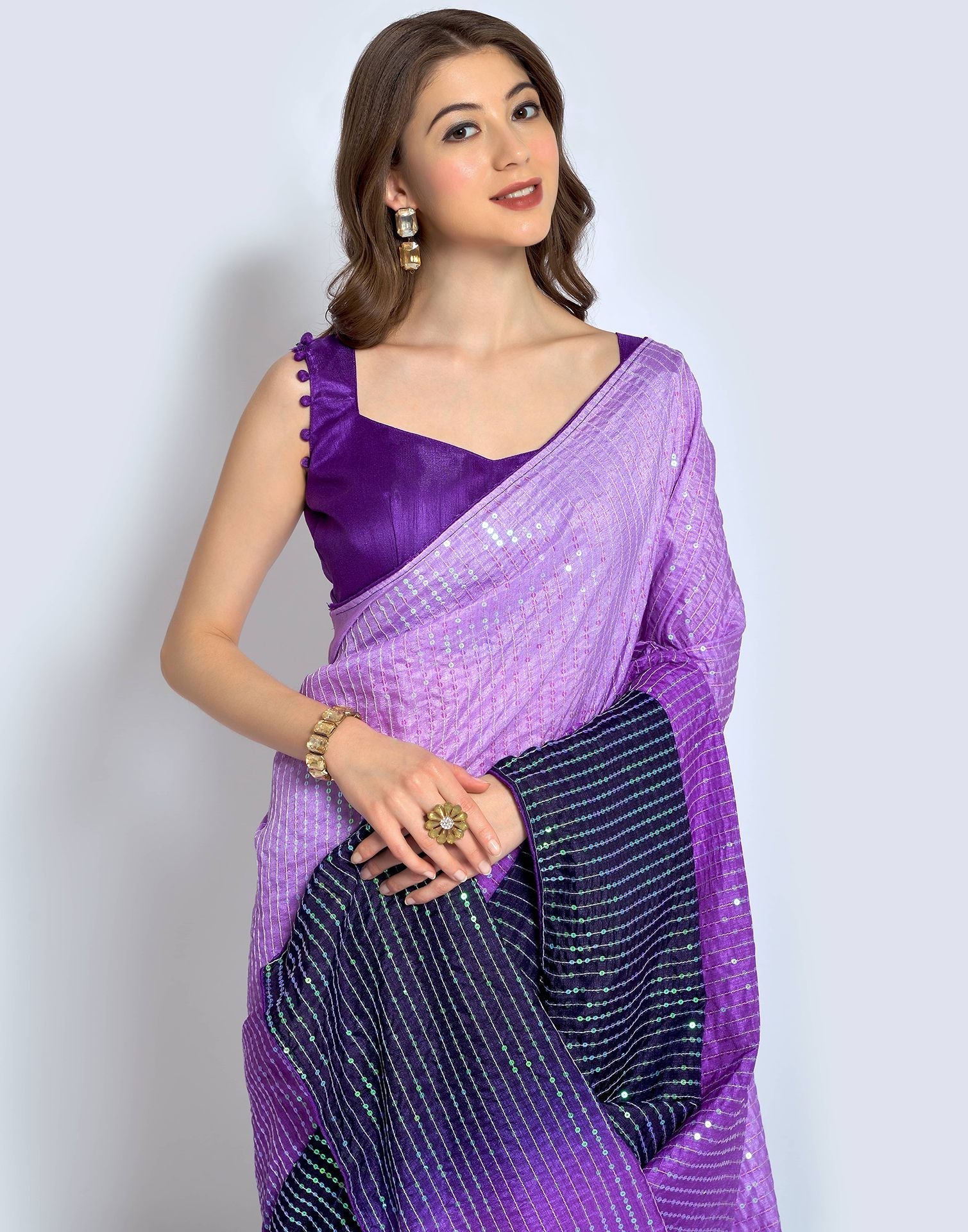Lavender Dola Silk Sequence Saree | Leemboodi
