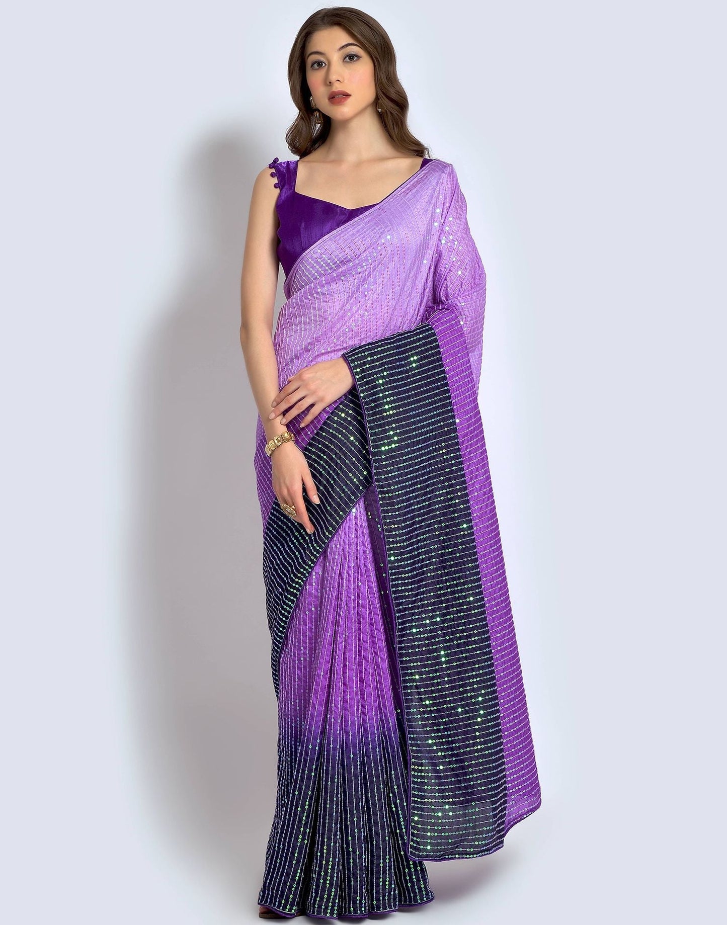 Lavender Dola Silk Sequence Saree | Leemboodi