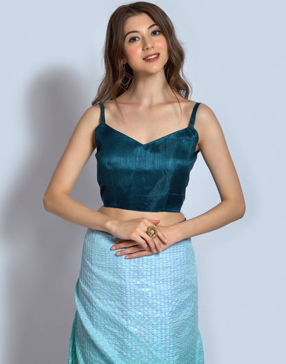 Sea Blue Dola Silk Sequence Saree | Leemboodi