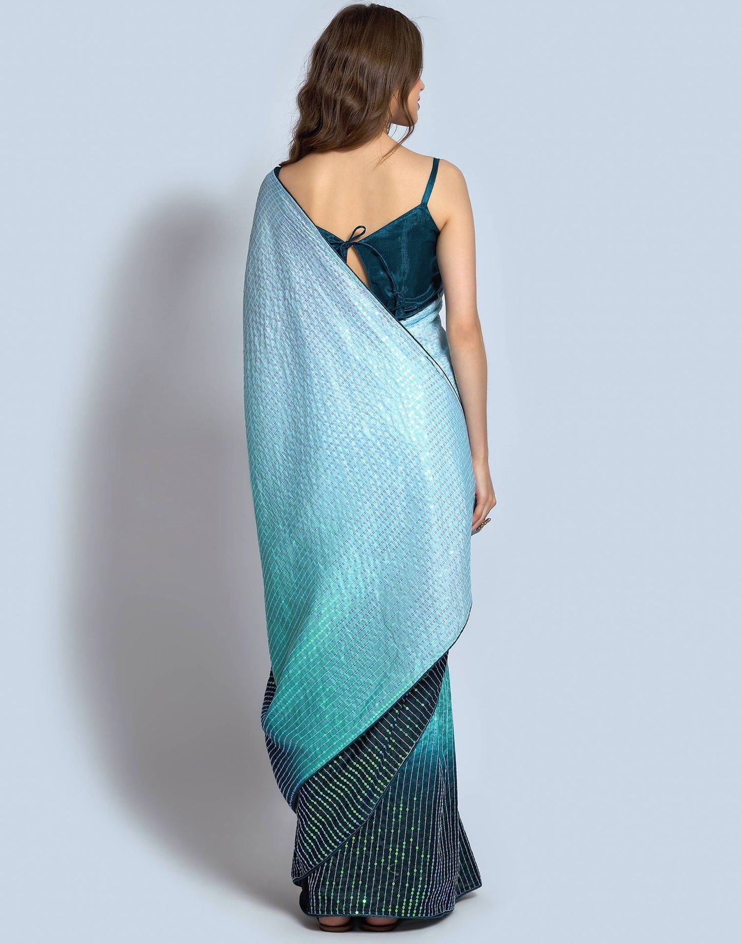 Sea Blue Dola Silk Sequence Saree | Leemboodi