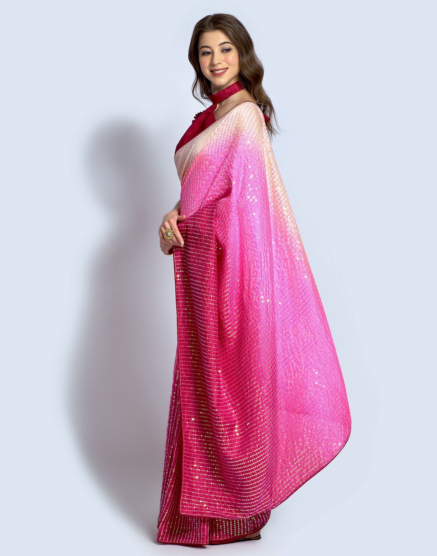 Pink Dola Silk Sequence Saree | Leemboodi