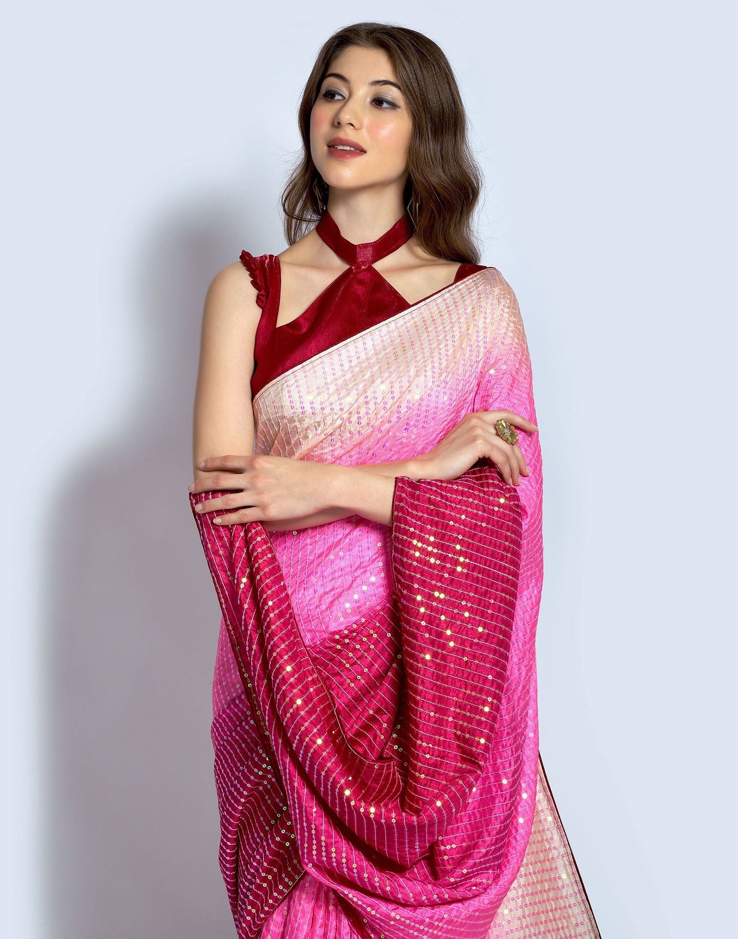 Pink Dola Silk Sequence Saree | Leemboodi
