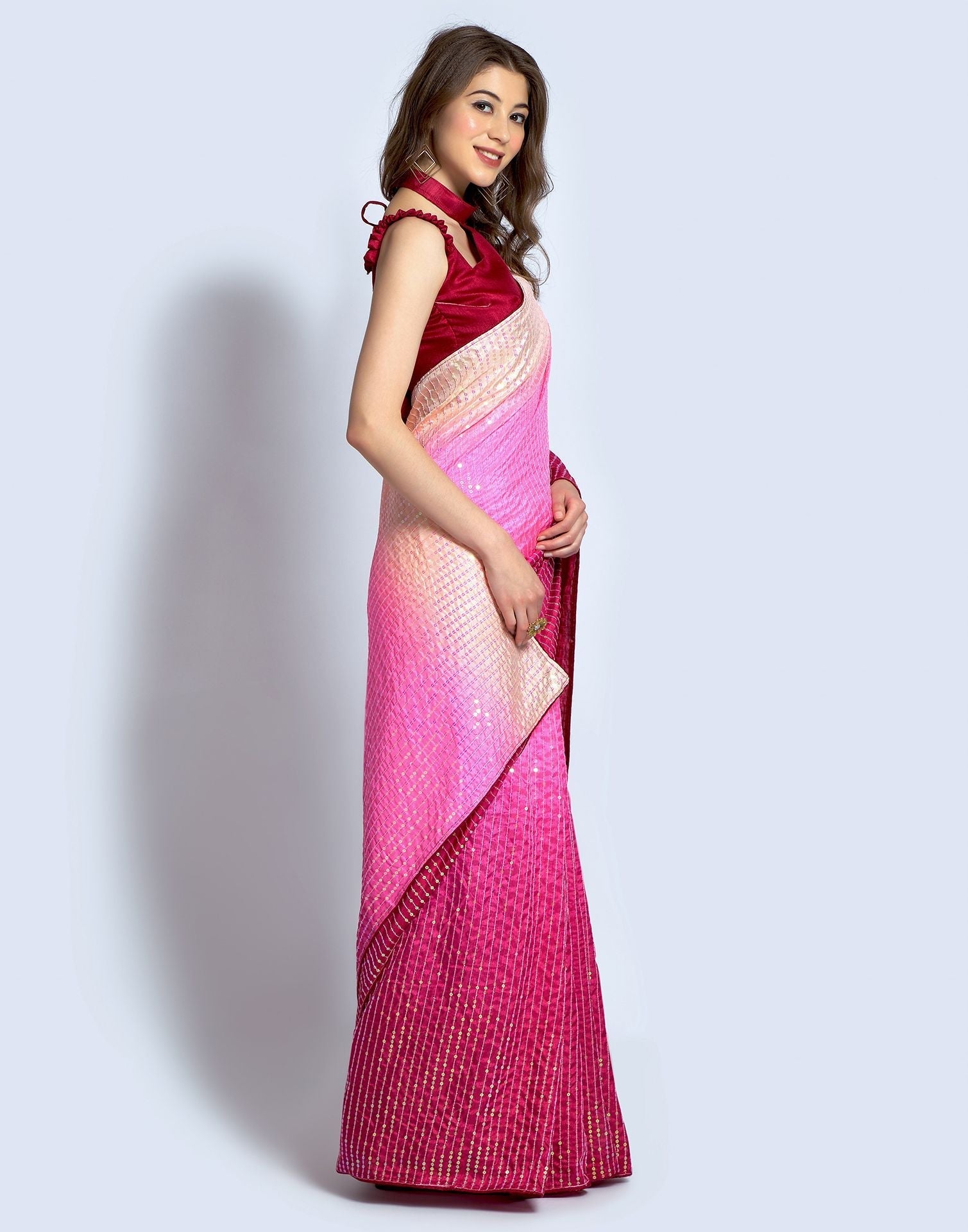 Pink Dola Silk Sequence Saree | Leemboodi