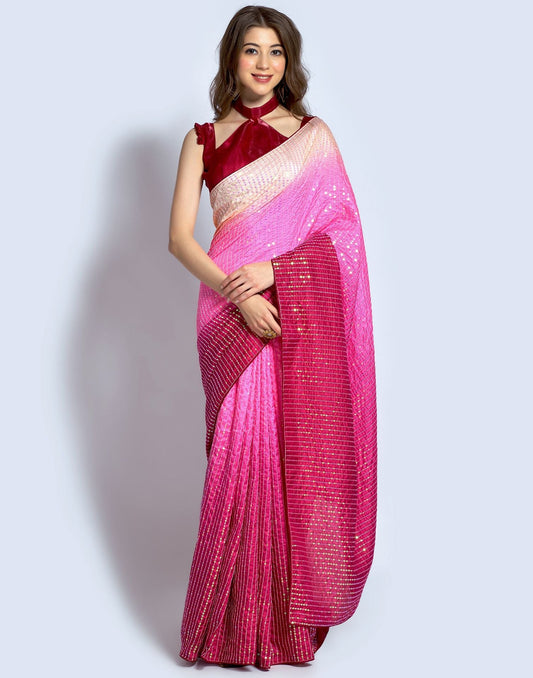 Pink Dola Silk Sequence Saree | Leemboodi