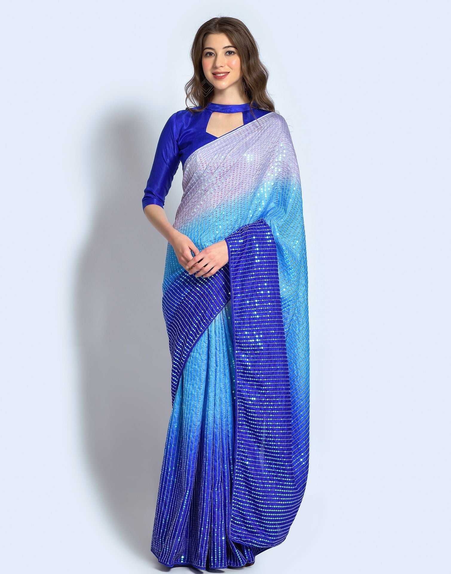 Blue Dola Silk Sequence Saree | Leemboodi