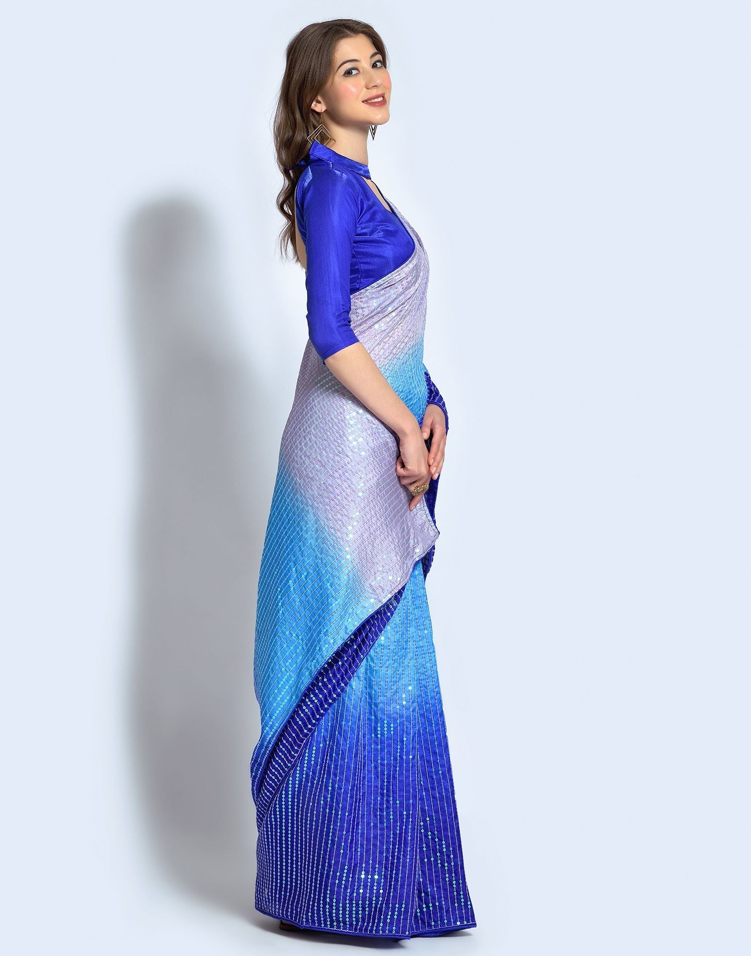 Blue Dola Silk Sequence Saree | Leemboodi