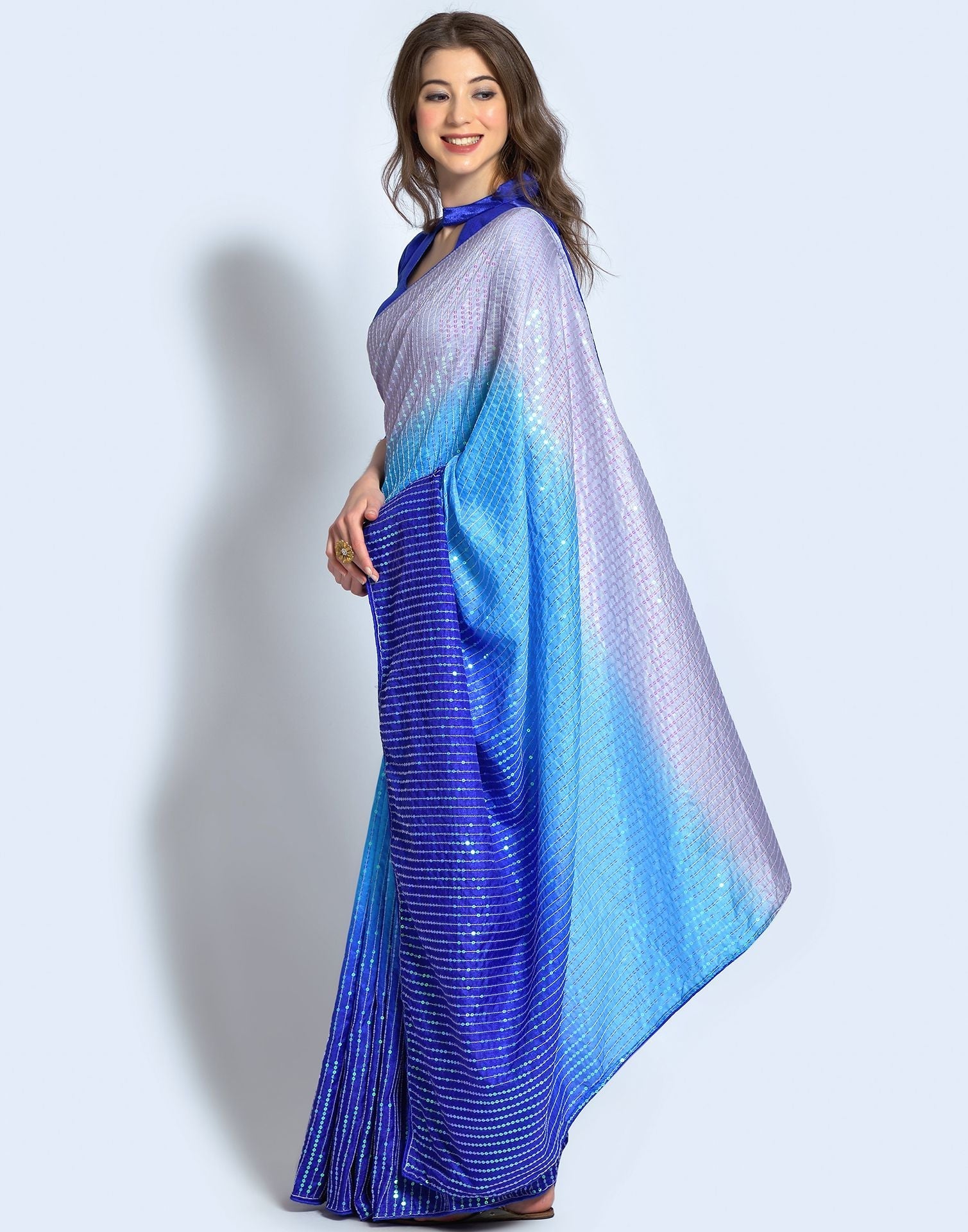Blue Dola Silk Sequence Saree | Leemboodi