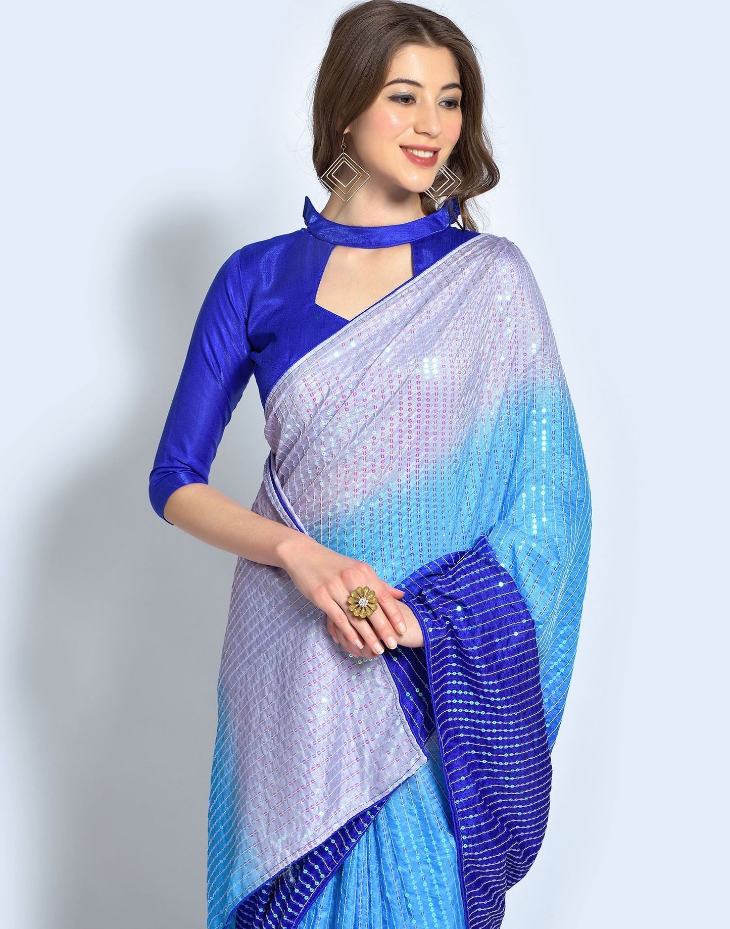 Blue Dola Silk Sequence Saree | Leemboodi