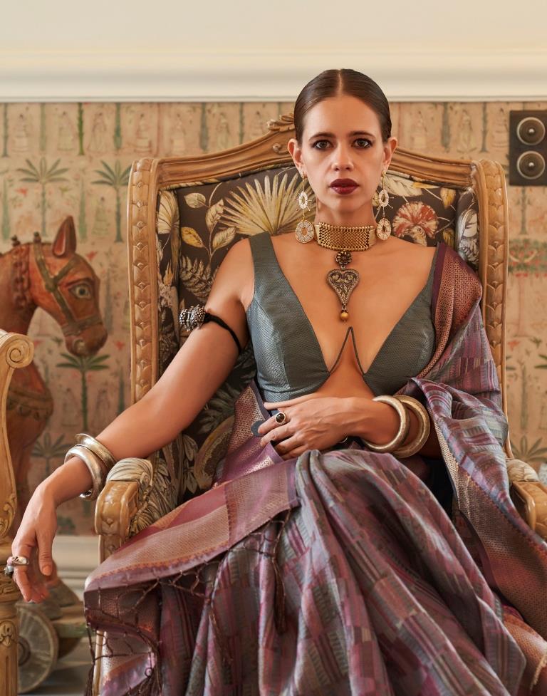 Grey Handloom Two Tone Organza Saree | Leemboodi