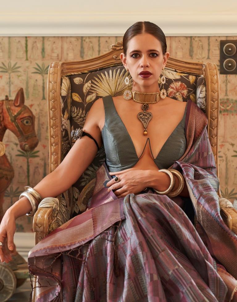 Grey Handloom Two Tone Organza Saree | Leemboodi